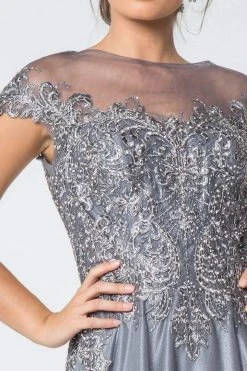 Elizabeth K - GL2828 Embellished Lace Bateau Chiffon A-line Gown