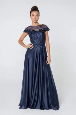 Elizabeth K - GL2828 Embellished Lace Bateau Chiffon A-line Gown