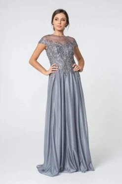 Elizabeth K - GL2828 Embellished Lace Bateau Chiffon A-line Gown