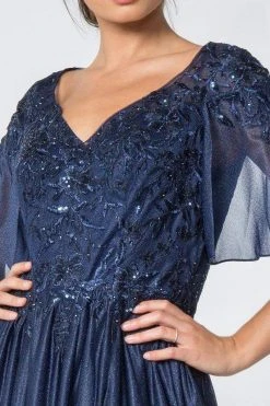 Elizabeth K - GL2830 Sheer Cape Sleeve Appliqued Chiffon Dress 16 Elizabeth K - GL2830 Sheer Cape Sleeve Appliqued Chiffon Dress