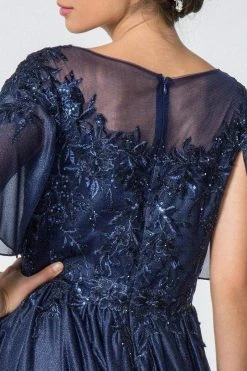 Elizabeth K - GL2830 Sheer Cape Sleeve Appliqued Chiffon Dress 17 Elizabeth K - GL2830 Sheer Cape Sleeve Appliqued Chiffon Dress