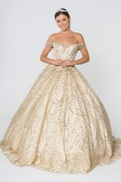 Elizabeth K - GL2831 Off Shoulder Glitter Mesh Ballgown