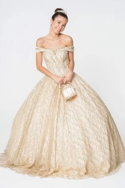 Elizabeth K - GL2832 Foldover Off Shoulder Glitter Ballgown