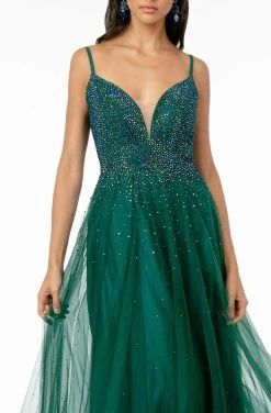 Elizabeth K - GL2891 Beaded Bodice Illusion Deep V-Neck Long Dress 12 Elizabeth K - GL2891 Beaded Bodice Illusion Deep V-Neck Long Dress