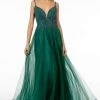 Elizabeth K - GL2891 Beaded Bodice Illusion Deep V-Neck Long Dress
