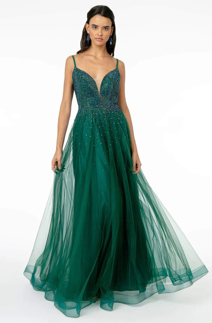 Elizabeth K - GL2891 Beaded Bodice Illusion Deep V-Neck Long Dress 3 Elizabeth K - GL2891 Beaded Bodice Illusion Deep V-Neck Long Dress