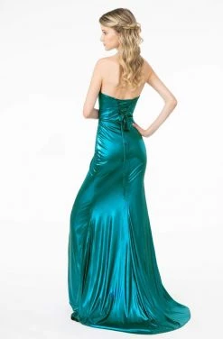Elizabeth K - GL2894 Strapless Sweetheart High Slit Fitted Satin Gown