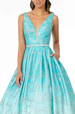 Elizabeth K - GL2897 Plunging Jeweled Waist Jacquard Gown 13 Elizabeth K - GL2897 Plunging Jeweled Waist Jacquard Gown