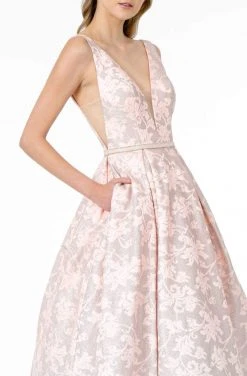 Elizabeth K - GL2897 Plunging Jeweled Waist Jacquard Gown 10 Elizabeth K - GL2897 Plunging Jeweled Waist Jacquard Gown