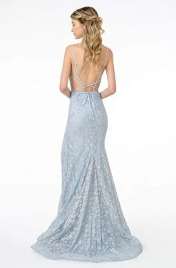 Elizabeth K - GL2898 Strappy Open Back Glitter High Slit Gown