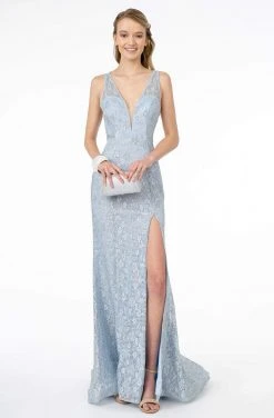 Elizabeth K - GL2898 Strappy Open Back Glitter High Slit Gown