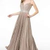 Elizabeth K - GL2905 Deep V Neck Pleated Metallic Glitter A-Line Gown 1 Elizabeth K - GL2905 Deep V Neck Pleated Metallic Glitter A-Line Gown