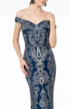 Elizabeth K - GL2922 Glitter Off-Shoulder Evening Dress