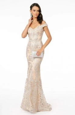 Elizabeth K - GL2922 Glitter Off-Shoulder Evening Dress
