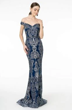 Elizabeth K - GL2922 Glitter Off-Shoulder Evening Dress