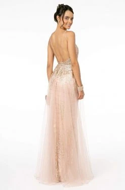 Elizabeth K - GL2924 Illusion Deep V-Neck Glitter Mesh Mermaid Gown