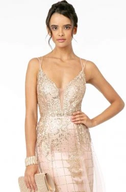 Elizabeth K - GL2924 Illusion Deep V-Neck Glitter Mesh Mermaid Gown