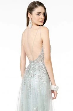 Elizabeth K - GL2924 Illusion Deep V-Neck Glitter Mesh Mermaid Gown
