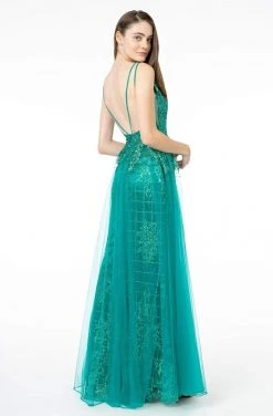 Elizabeth K - GL2924 Illusion Deep V-Neck Glitter Mesh Mermaid Gown
