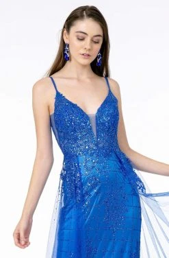 Elizabeth K - GL2924 Illusion Deep V-Neck Glitter Mesh Mermaid Gown