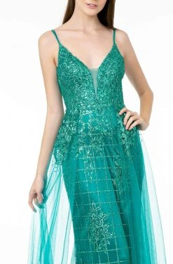 Elizabeth K - GL2924 Illusion Deep V-Neck Glitter Mesh Mermaid Gown