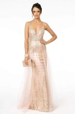Elizabeth K - GL2924 Illusion Deep V-Neck Glitter Mesh Mermaid Gown