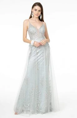Elizabeth K - GL2924 Illusion Deep V-Neck Glitter Mesh Mermaid Gown