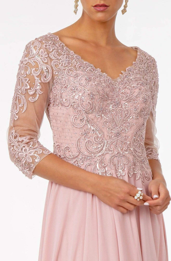 Elizabeth K - GL2925 Embroidered V-Neck A-Line Dress 6 Elizabeth K - GL2925 Embroidered V-Neck A-Line Dress