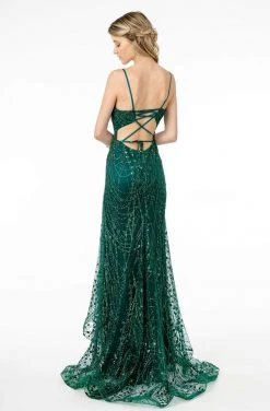 Elizabeth K - GL2938 Glitter Plunging V-Neck Mermaid Dress