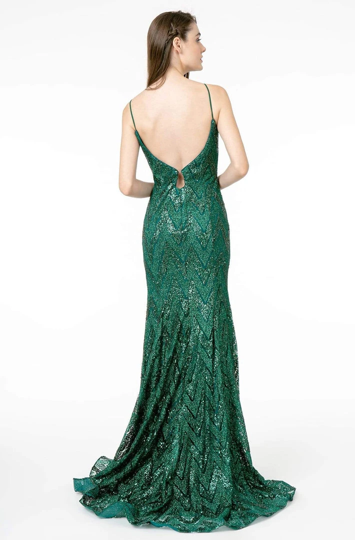 Elizabeth K - GL2950 Sequined Deep V-Neck Trumpet Dress 4 Elizabeth K - GL2950 Sequined Deep V-Neck Trumpet Dress