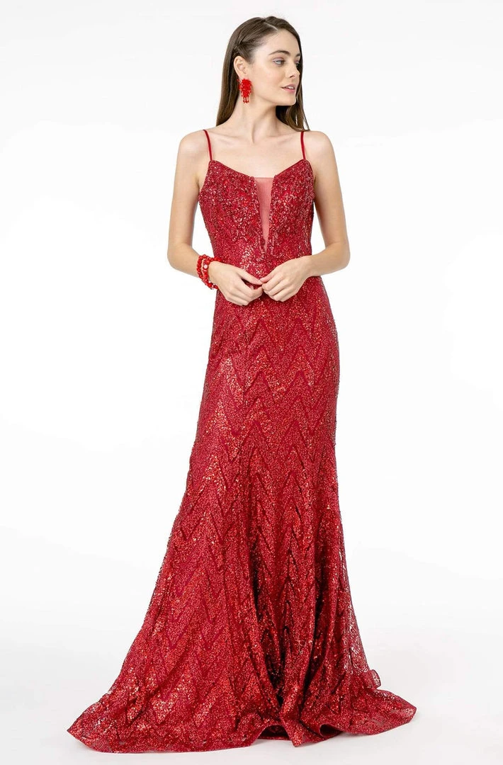 Elizabeth K - GL2950 Sequined Deep V-Neck Trumpet Dress 7 Elizabeth K - GL2950 Sequined Deep V-Neck Trumpet Dress