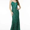 Elizabeth K - GL2950 Sequined Deep V-Neck Trumpet Dress