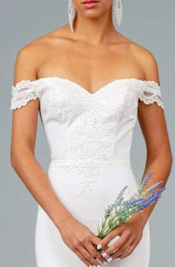 Elizabeth K - GL2958 Beaded Lace Appliqued Off Shoulder Jersey Gown 40 Elizabeth K - GL2958 Beaded Lace Appliqued Off Shoulder Jersey Gown