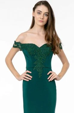 Elizabeth K - GL2958 Beaded Lace Appliqued Off Shoulder Jersey Gown 36 Elizabeth K - GL2958 Beaded Lace Appliqued Off Shoulder Jersey Gown