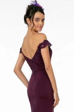 Elizabeth K - GL2958 Beaded Lace Appliqued Off Shoulder Jersey Gown 25 Elizabeth K - GL2958 Beaded Lace Appliqued Off Shoulder Jersey Gown