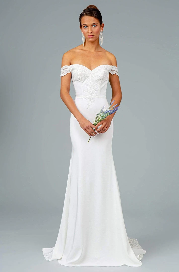 Elizabeth K - GL2958 Beaded Lace Appliqued Off Shoulder Jersey Gown 18 Elizabeth K - GL2958 Beaded Lace Appliqued Off Shoulder Jersey Gown