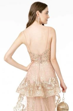 Elizabeth K - GL2959 Plunging V-Neck Glitter Mesh Trumpet Dress