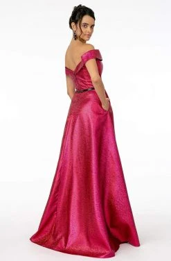 Elizabeth K - GL2982 Folded Off Shoulder Metallic Lame A-Line Gown 23 Elizabeth K - GL2982 Folded Off Shoulder Metallic Lame A-Line Gown