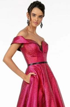 Elizabeth K - GL2982 Folded Off Shoulder Metallic Lame A-Line Gown 24 Elizabeth K - GL2982 Folded Off Shoulder Metallic Lame A-Line Gown