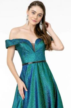 Elizabeth K - GL2982 Folded Off Shoulder Metallic Lame A-Line Gown 18 Elizabeth K - GL2982 Folded Off Shoulder Metallic Lame A-Line Gown