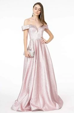 Elizabeth K - GL2982 Folded Off Shoulder Metallic Lame A-Line Gown 26 Elizabeth K - GL2982 Folded Off Shoulder Metallic Lame A-Line Gown