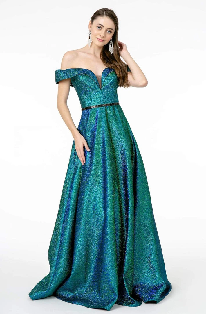Elizabeth K - GL2982 Folded Off Shoulder Metallic Lame A-Line Gown 3 Elizabeth K - GL2982 Folded Off Shoulder Metallic Lame A-Line Gown