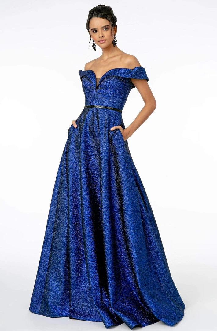 Elizabeth K - GL2982 Folded Off Shoulder Metallic Lame A-Line Gown 15 Elizabeth K - GL2982 Folded Off Shoulder Metallic Lame A-Line Gown