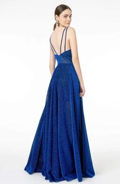 Elizabeth K - GL2997 Deep V-Neck A-Line Gown With Slit