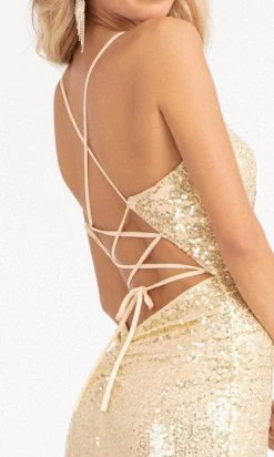 Elizabeth K GL3049 - Floral Applique Sequin Prom Dress