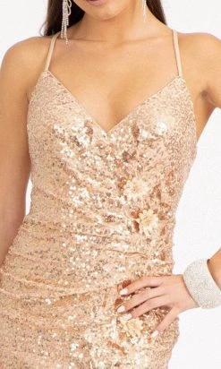 Elizabeth K GL3049 - Floral Applique Sequin Prom Dress