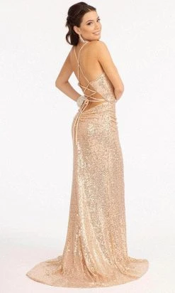 Elizabeth K GL3049 - Floral Applique Sequin Prom Dress