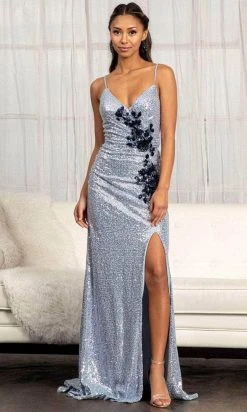 Elizabeth K GL3049 - Floral Applique Sequin Prom Dress