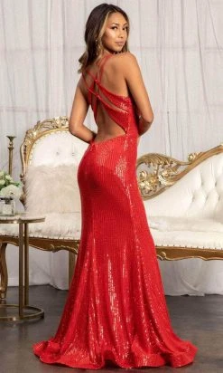 Elizabeth K GL3050 - Lace Trimmed Sequin Prom Dress