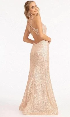 Elizabeth K GL3050 - Lace Trimmed Sequin Prom Dress